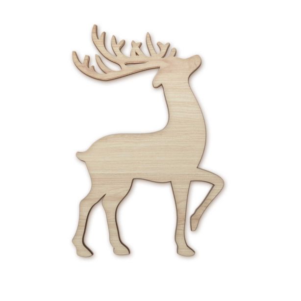 Geschenksartikel Hirschfigur Hansi mit Geweih. Personalisierbares Dekoelement aus Holz. Regional hergestelltes, rustikales Objekt.