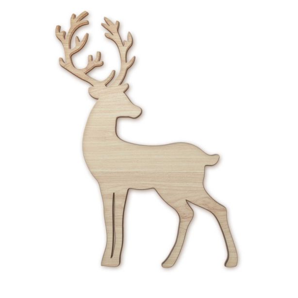 Geschenksartikel Hirschfigur Hubert mit Geweih. Personalisierbares Dekoelement aus Holz. Regional hergestelltes, rustikales Objekt. 