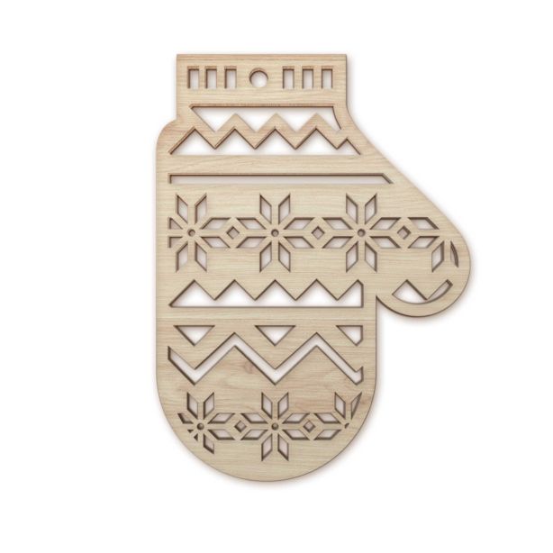 Geschenksartikel Weihnachtsanhänger Handschuh. Personalisierbares Dekoelement aus Holz. Regional hergestelltes, rustikales Objekt aus der Waldviertler Lichtbrennerei
