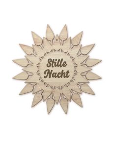 Geschenksartikel Weihnachtsstern Sonnenstrahl. Personalisierbares Dekoelement aus Holz. Regional hergestelltes, rustikales Objekt aus der Waldviertler Lichtbrennerei.
